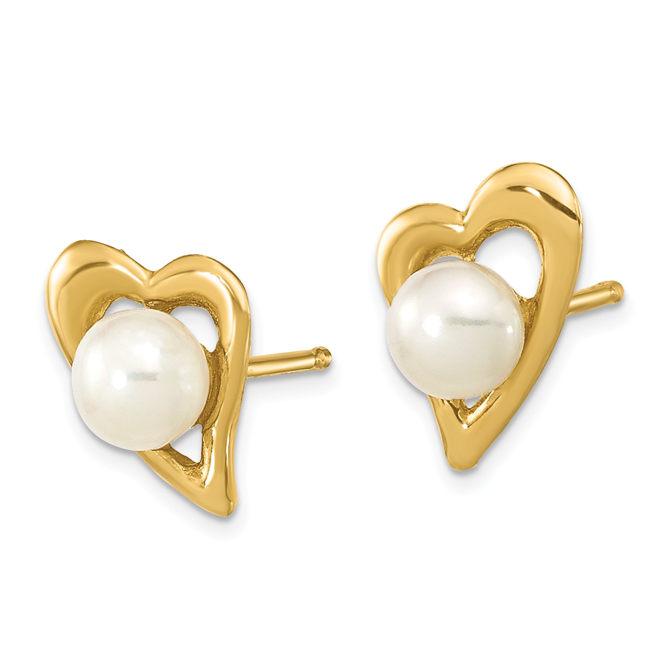 14k 3-4mm White Button Freshwater Cultured Pearl Post Earrings Secondary image