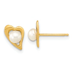 14k 3-4mm White Button Freshwater Cultured Pearl Post Earrings