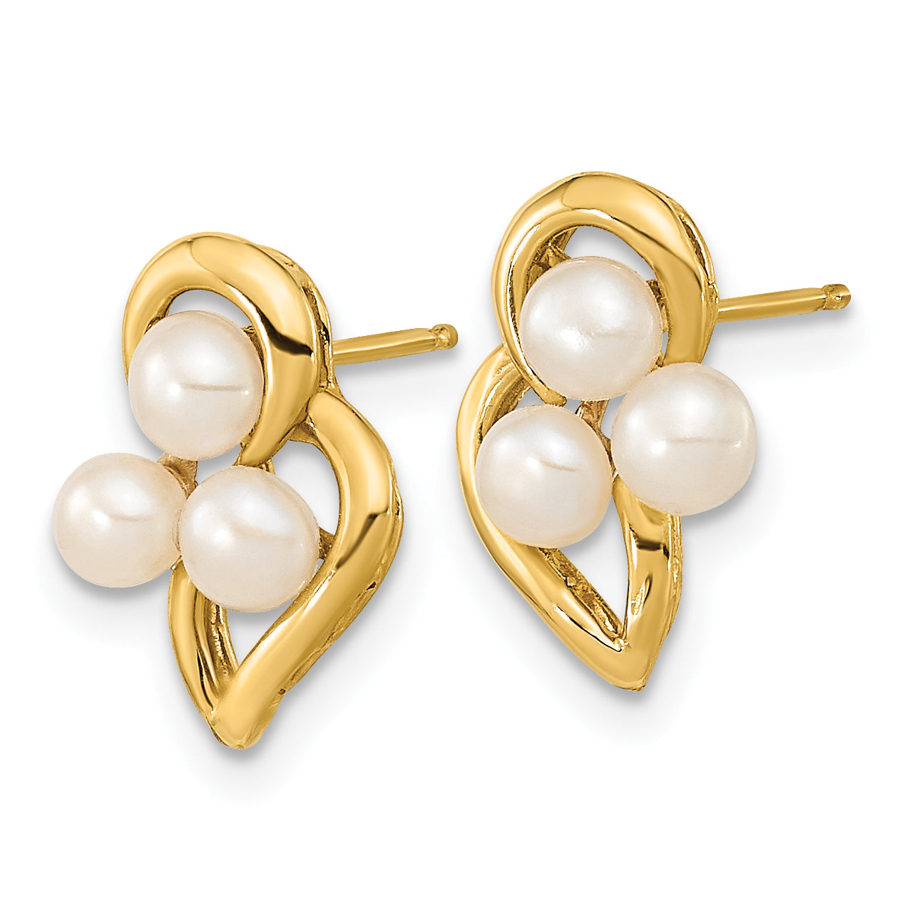 14k 3-4mm White Button Freshwater Cultured Pearl Post Earrings Secondary image