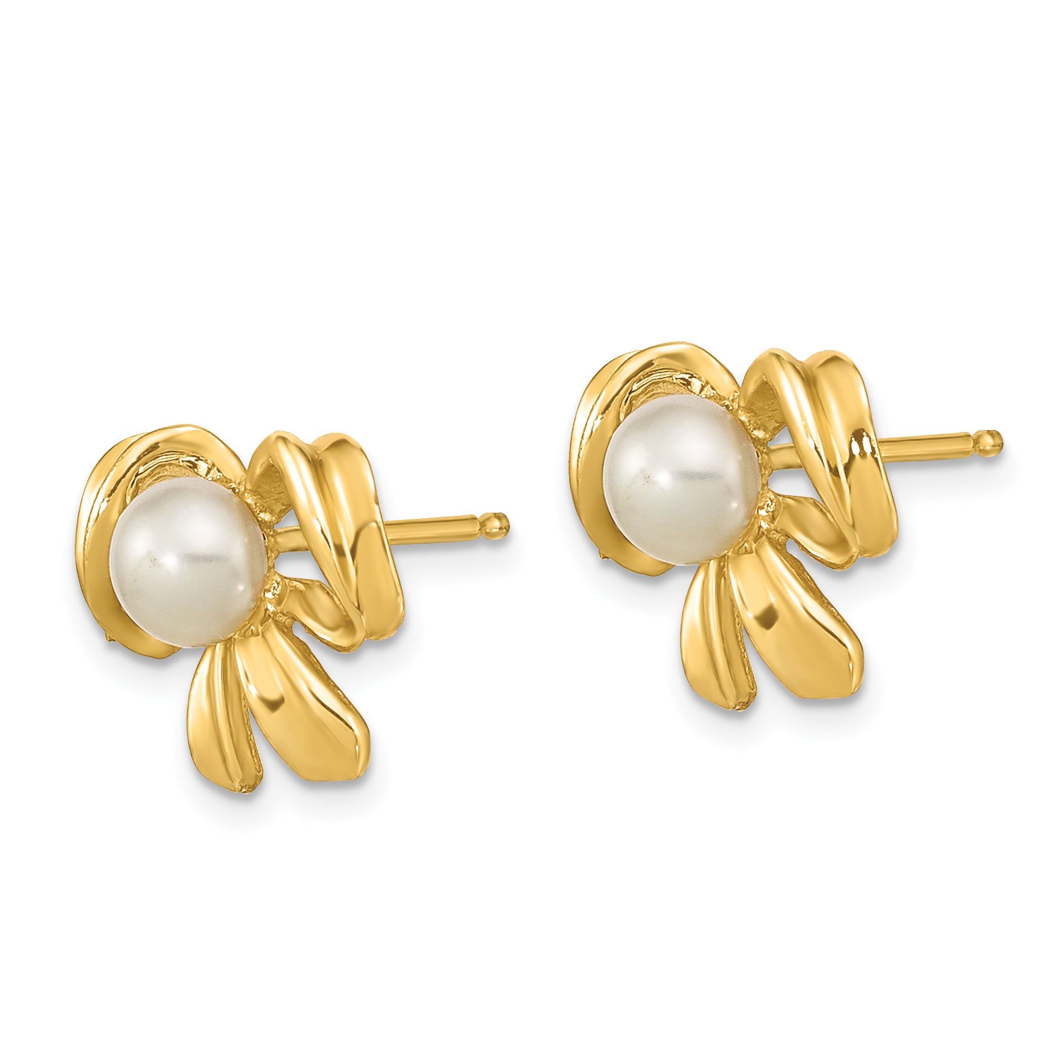 14k 3-4mm White Button Freshwater Cultured Pearl Post Earrings Secondary image