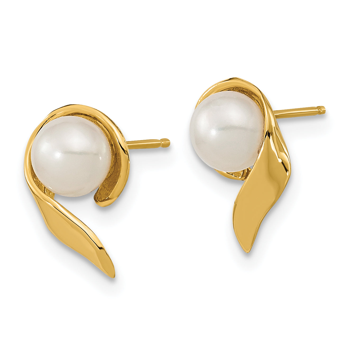 14k 5-6mm White Button Freshwater Cultured Pearl Post Earrings Secondary image