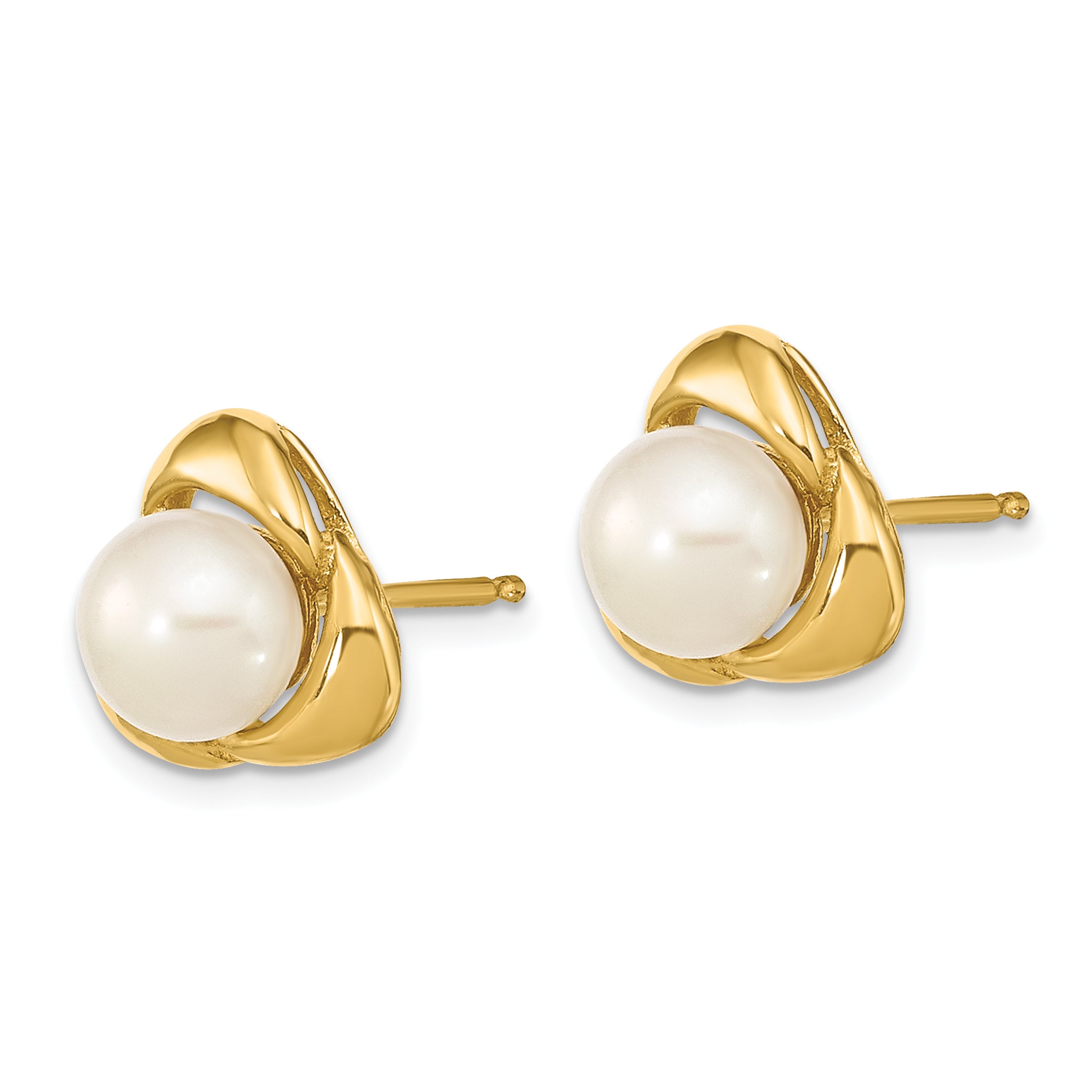 14k 5-6mm White Button Freshwater Cultured Pearl Post Earrings Secondary image
