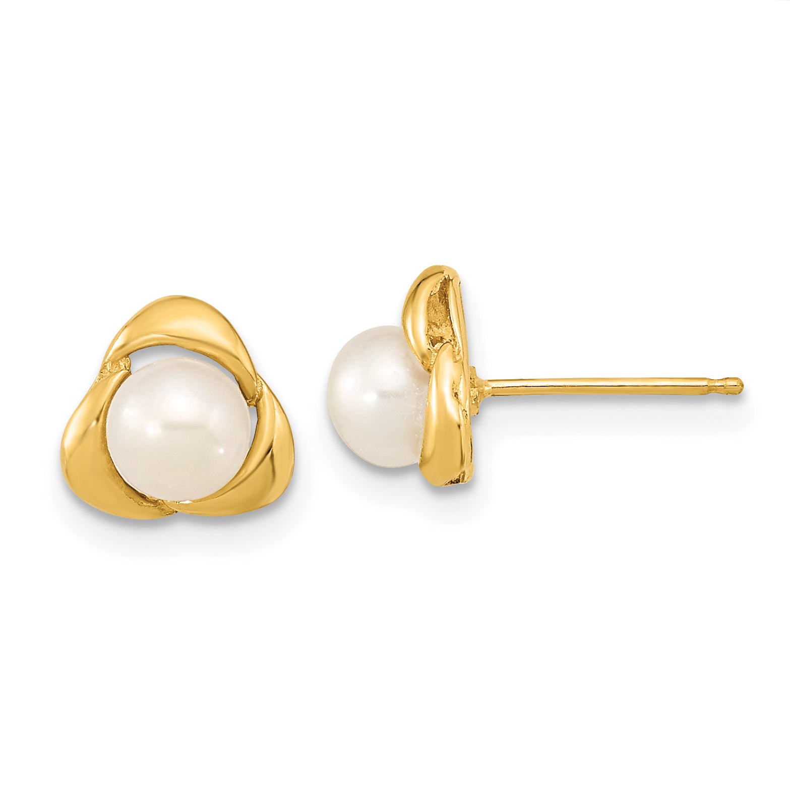 14k 5-6mm White Button Freshwater Cultured Pearl Post Earrings Main image