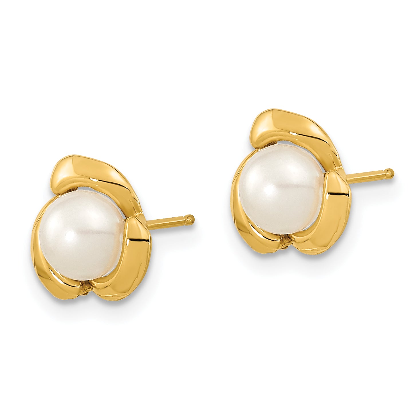 14k 5-6mm White Button Freshwater Cultured Pearl Post Earrings Secondary image