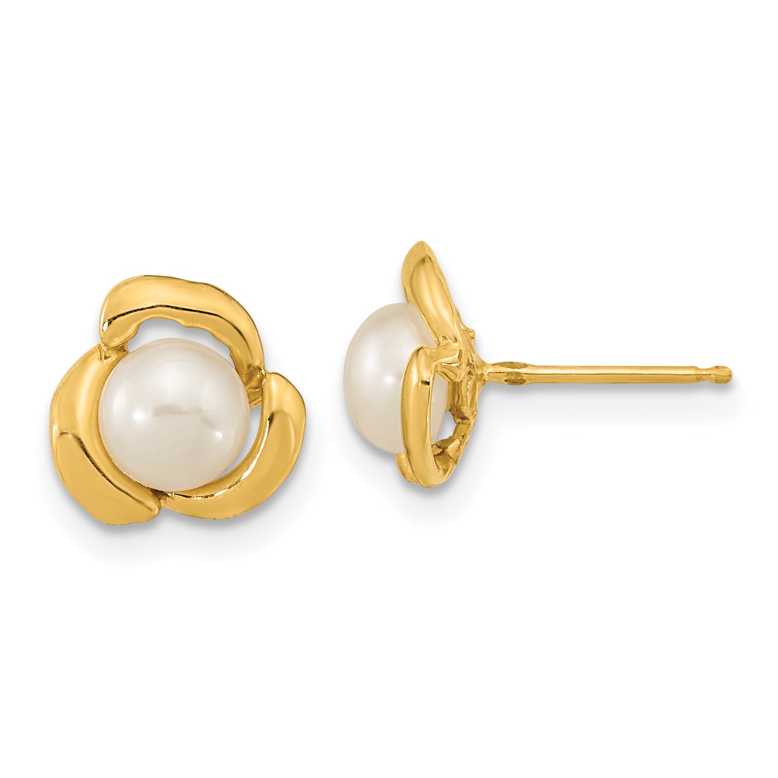 14k 5-6mm White Button Freshwater Cultured Pearl Post Earrings Main image