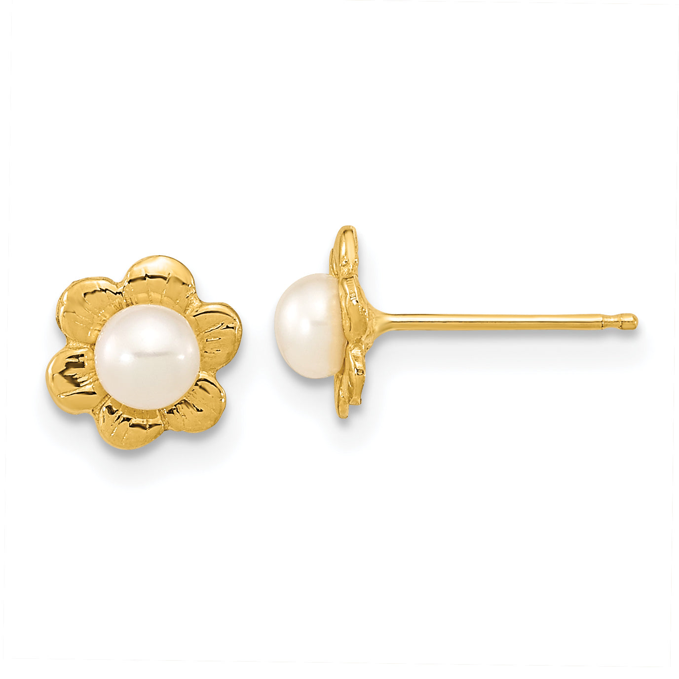 14k 3-4mm White Button Freshwater Cultured Pearl Post Earrings Main image