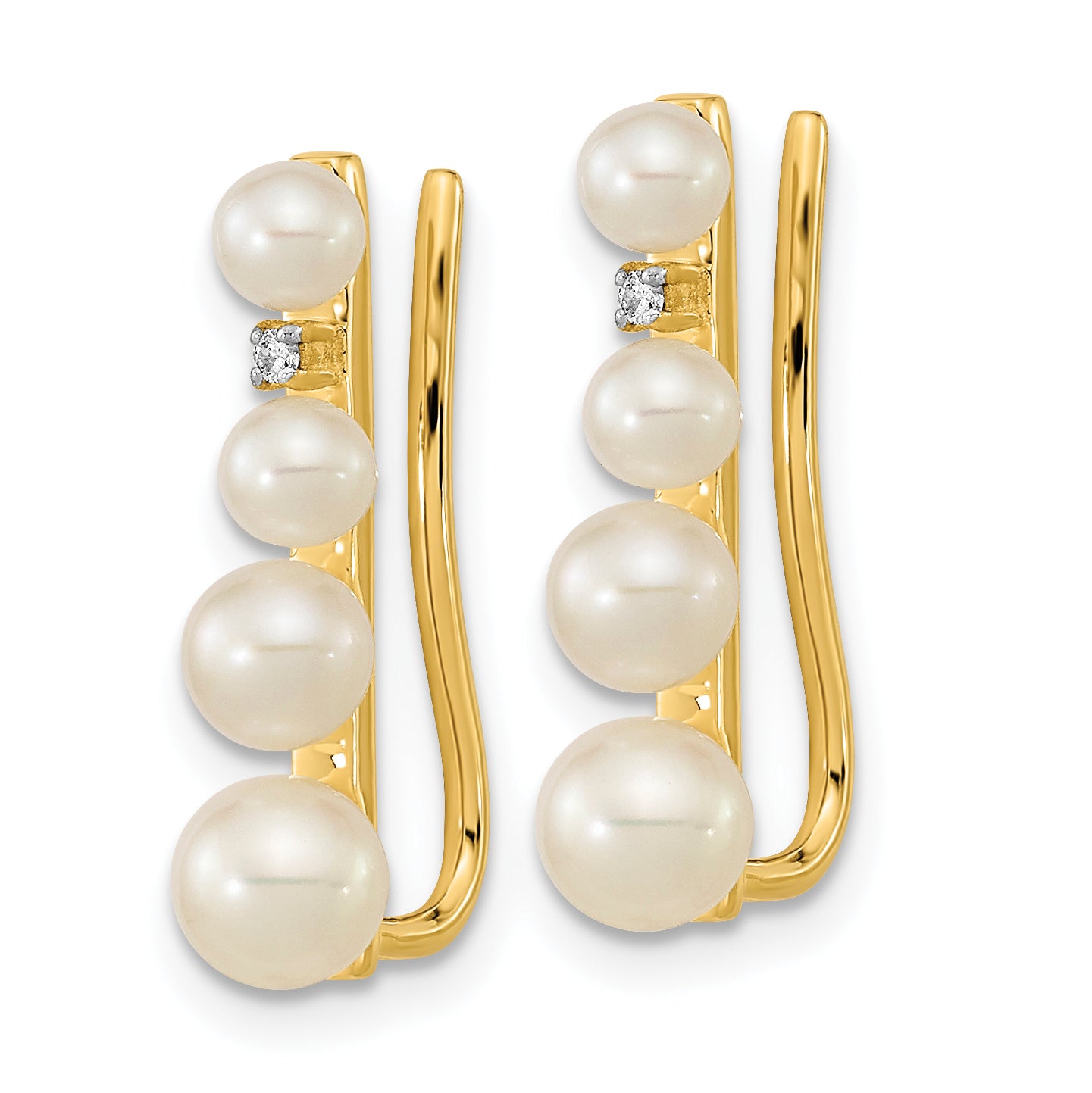 14k 3-5mm FW Cultured Pearl .016ct Diamond Ear Climber Earrings Secondary image