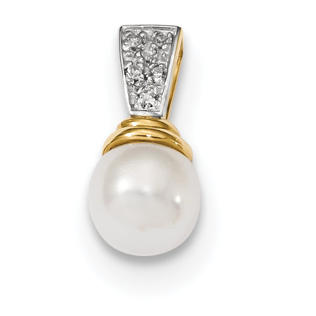 14K 6-7mm Freshwater Cultured Pearl and Diamond Polished Pendant Main image