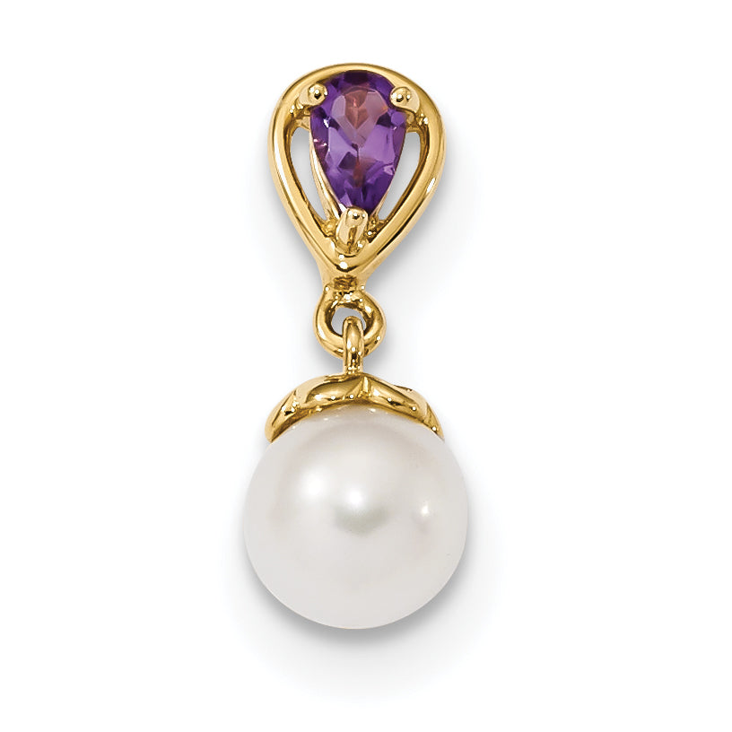 14K Gold w/ Amethyst & Freshwater Cultured Pearl Polished Pendant Main image