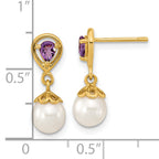 14K 6-7mm White Round FWC Pearl Amethyst Post Dangle Earrings