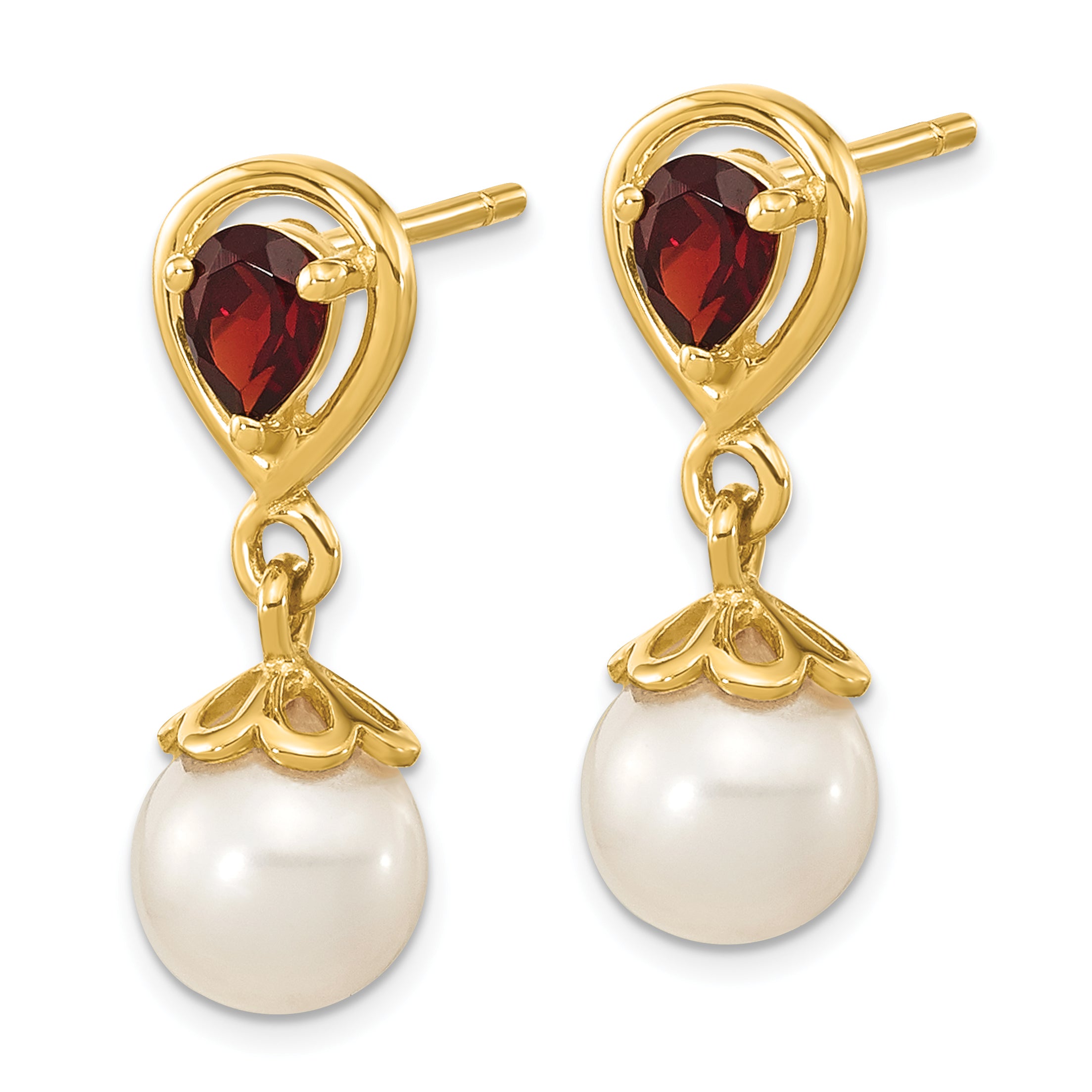 14K 6-7mm FWC Pearl Mozambique Garnet Dangle Post Earrings Secondary image