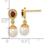 14K 6-7mm FWC Pearl Mozambique Garnet Dangle Post Earrings