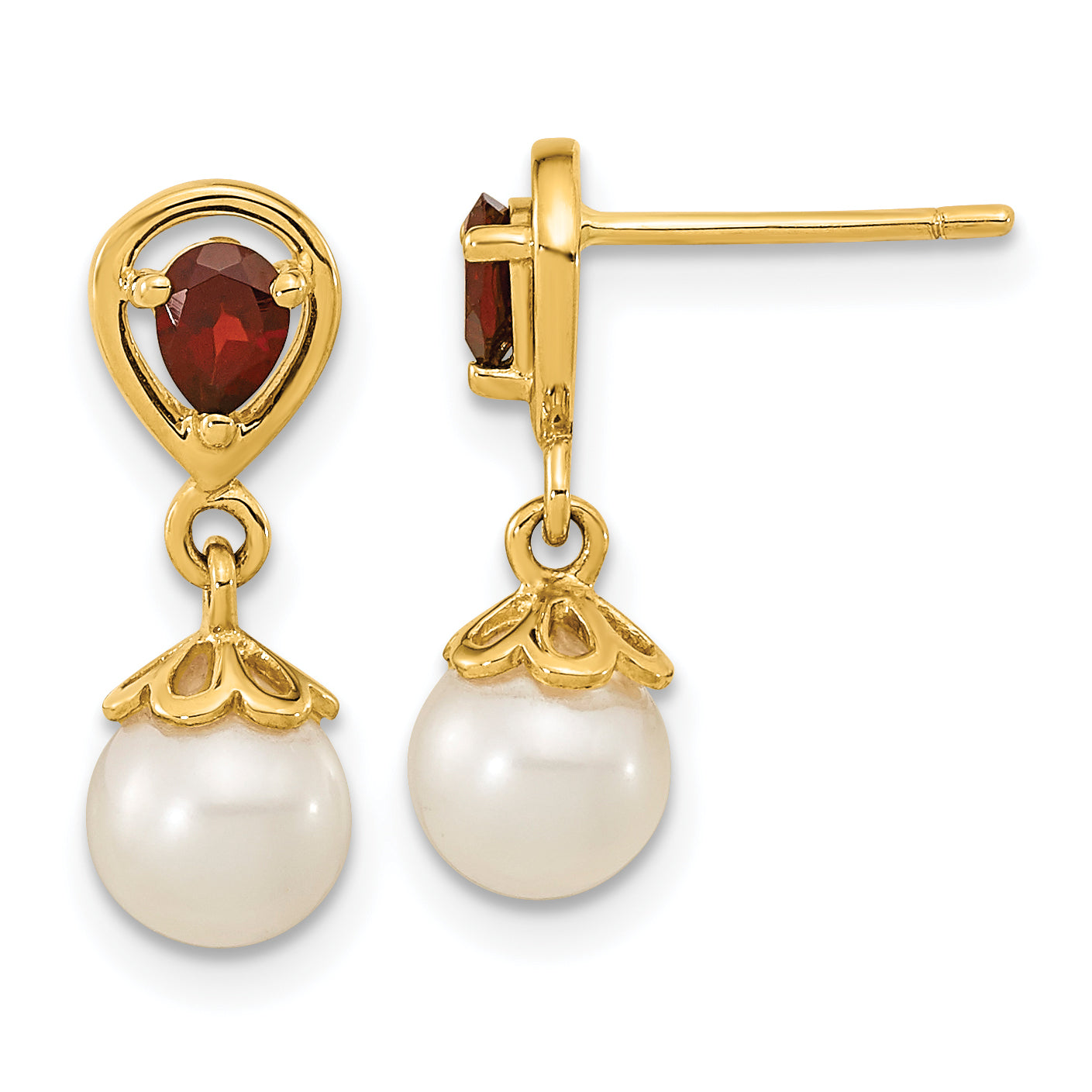 14K 6-7mm FWC Pearl Mozambique Garnet Dangle Post Earrings Main image