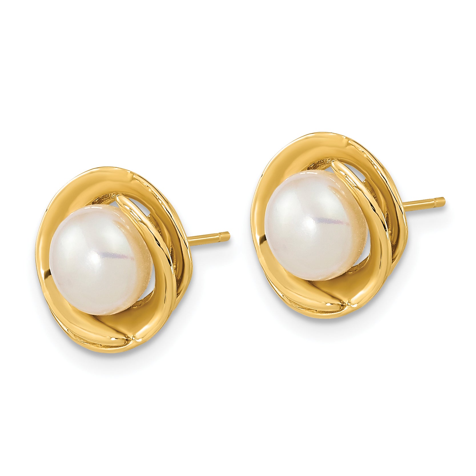 14k 6-7mm White Button Freshwater Cultured Pearl Post Earrings Secondary image