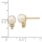 14k 6-7mm White Round Freshwater Cultured Pearl .06ct Diamond Post Earrings
