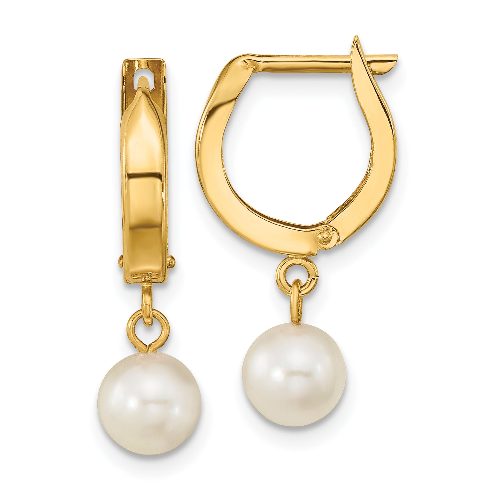 14k 6-7mm White Round Akoya Saltwater Cultured Pearl Hoop Dangle Earrings Main image