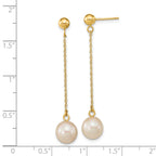 14k 7-8mm White Round Freshwater Cultured Pearl Dangle Post Earrings