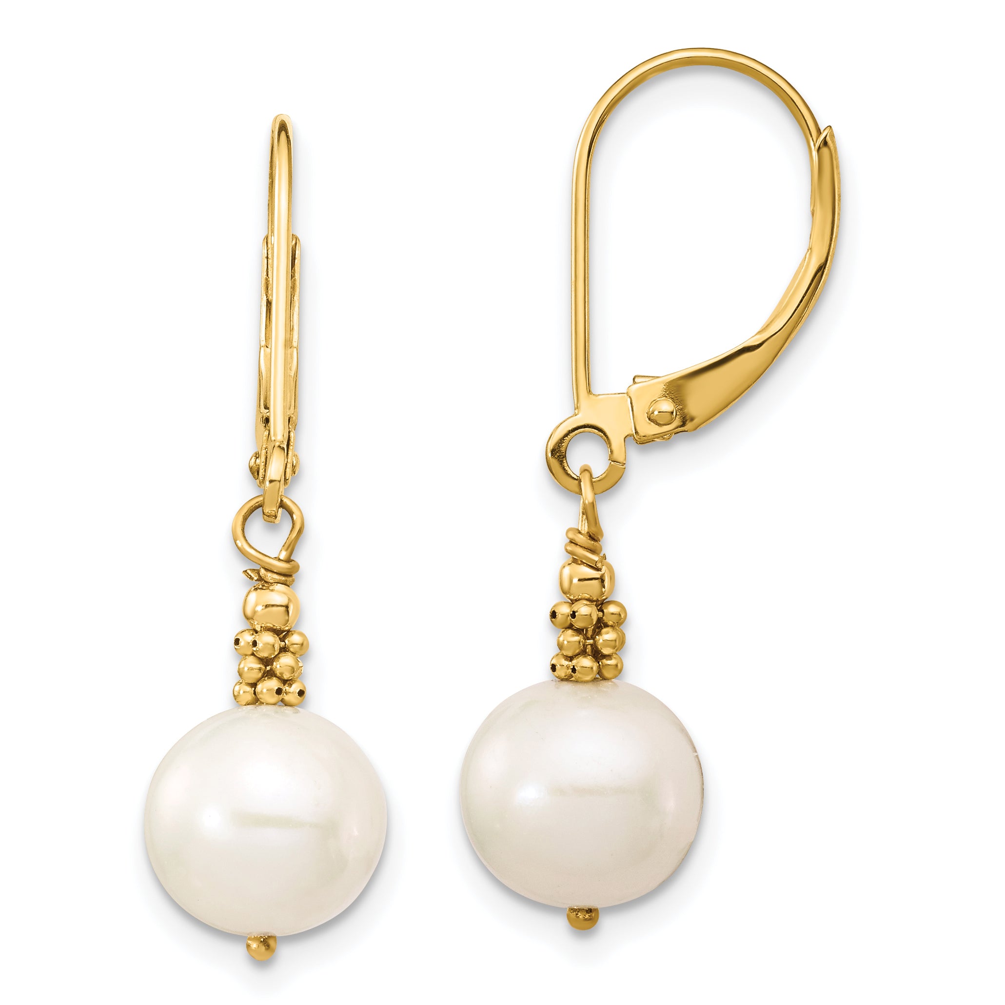 14k 8-9mm Near Round White FWC Pearl Leverback Earrings Main image