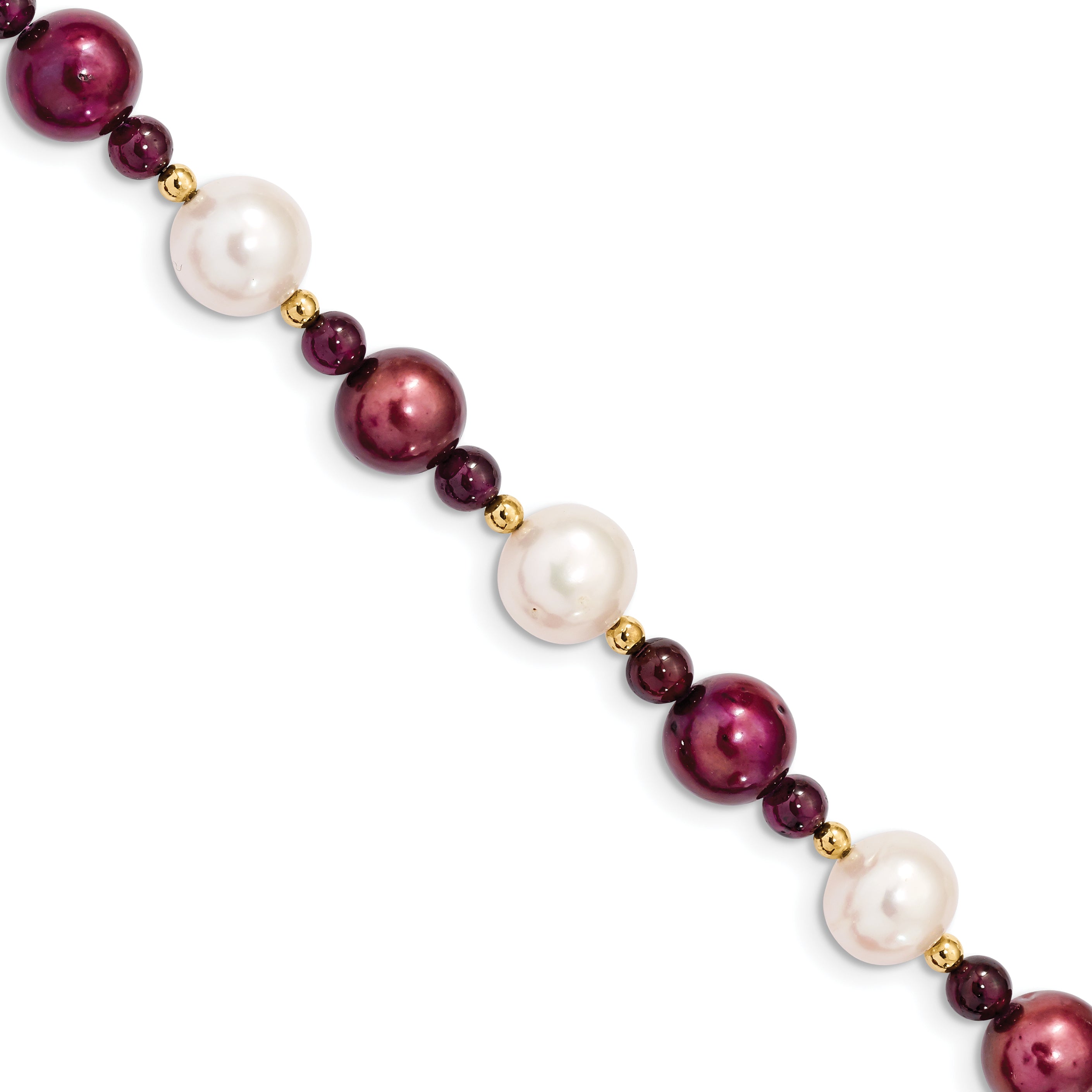 14K 10-11 White 9-10mm Cranberry Freshwater Cultured Pearl Garnet Bracelet