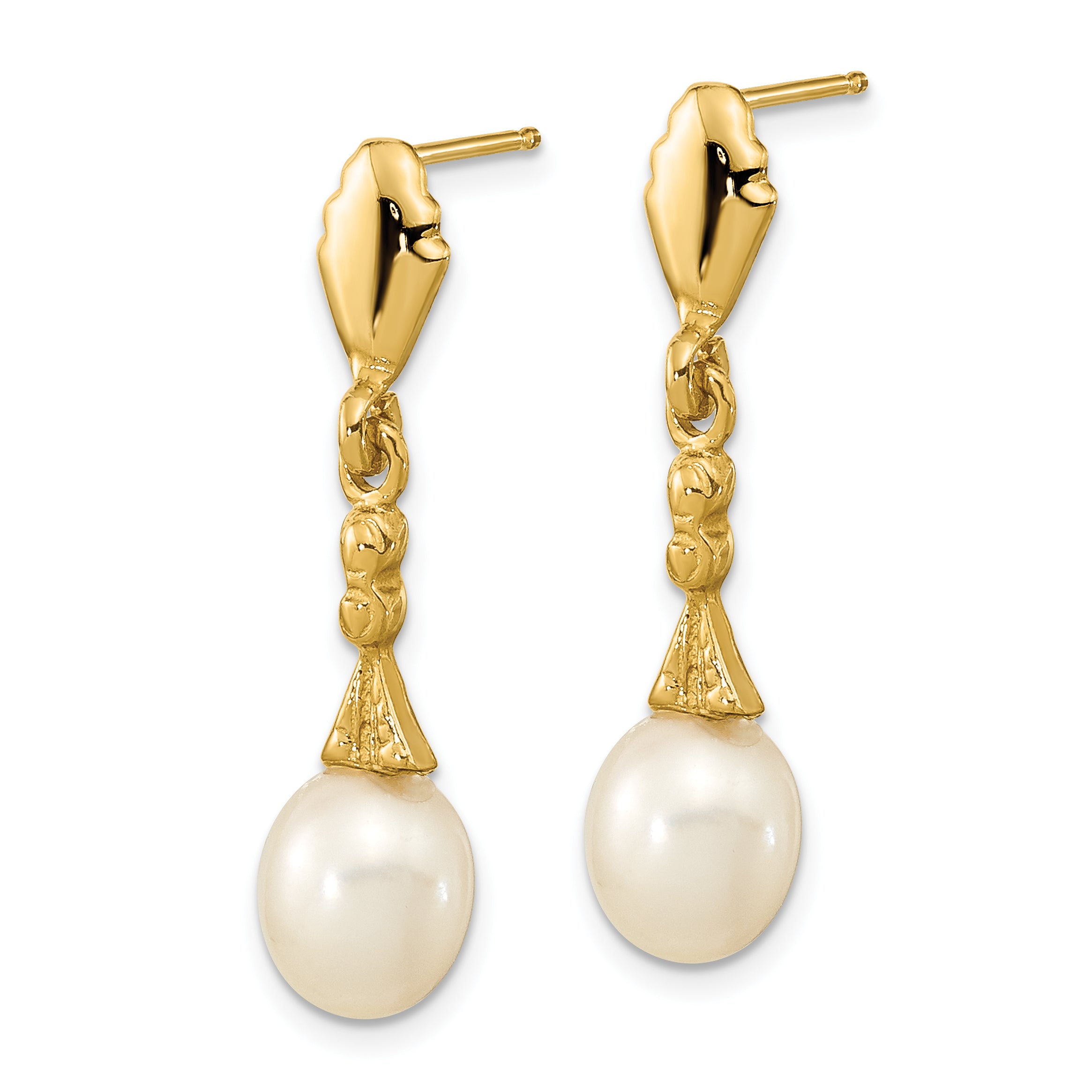 14k 5-6mm White Teardrop Freshwater Cultured Pearl Dangle Post Earrings Secondary image