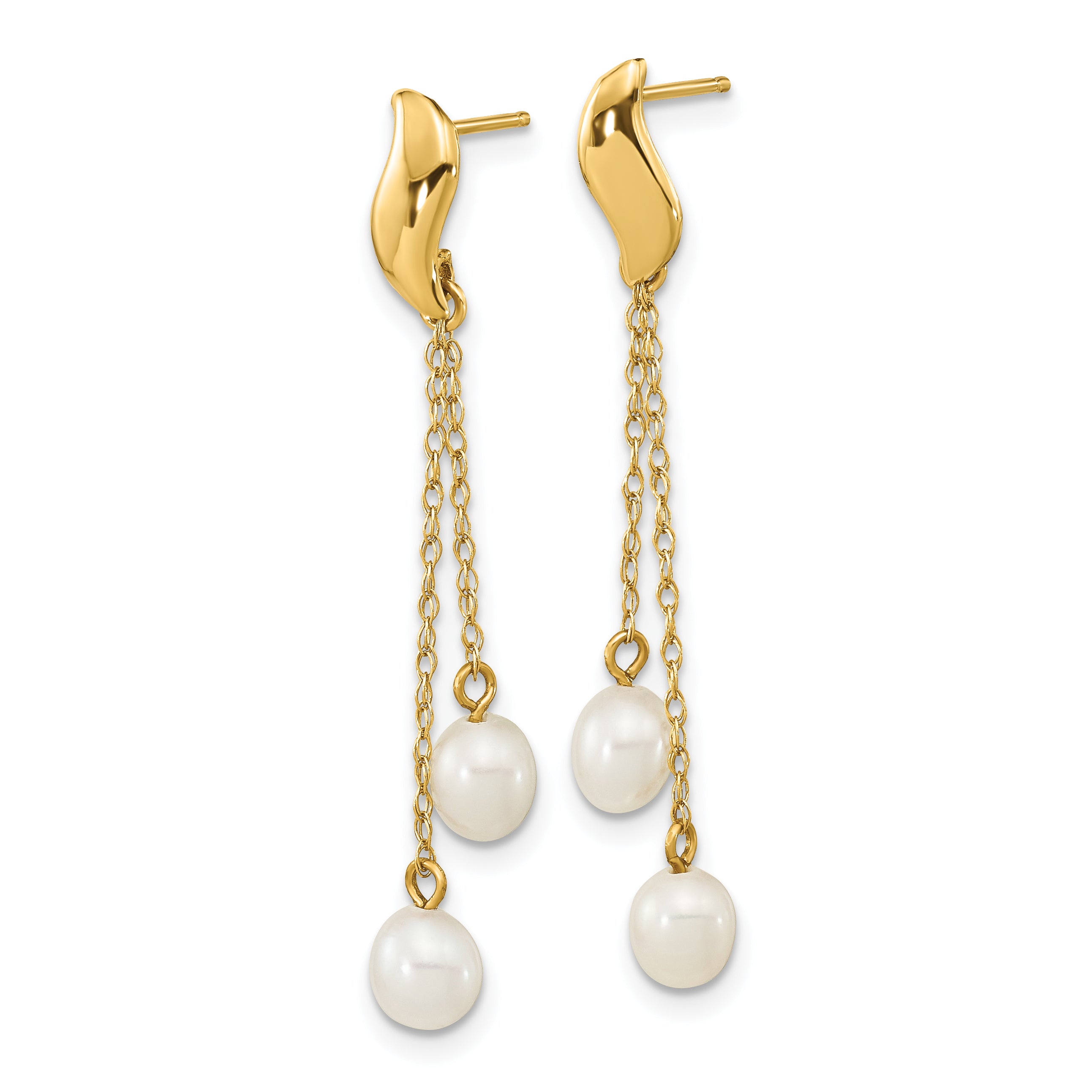 14k 4-5mm White Rice Freshwater Cultured Pearl Dangle Post Earrings