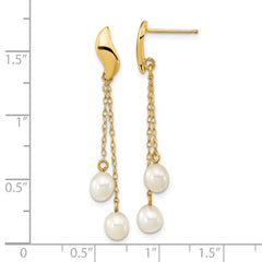 14k 4-5mm White Rice Freshwater Cultured Pearl Dangle Post Earrings