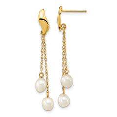 14k 4-5mm White Rice Freshwater Cultured Pearl Dangle Post Earrings