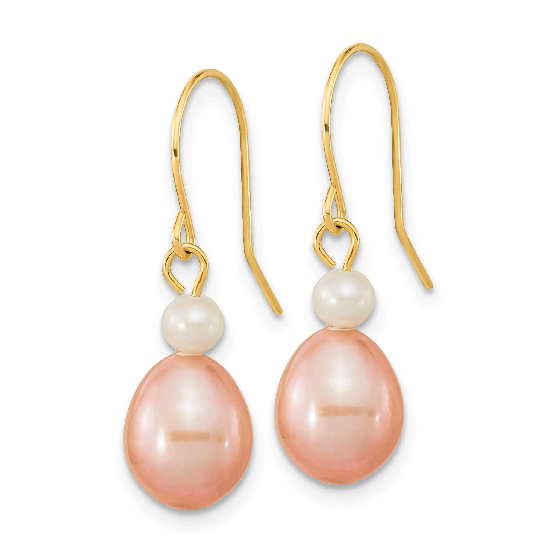 14k 7-8mm White/Pink Round/Rice FW Cultured Pearl Dangle Earrings Secondary image