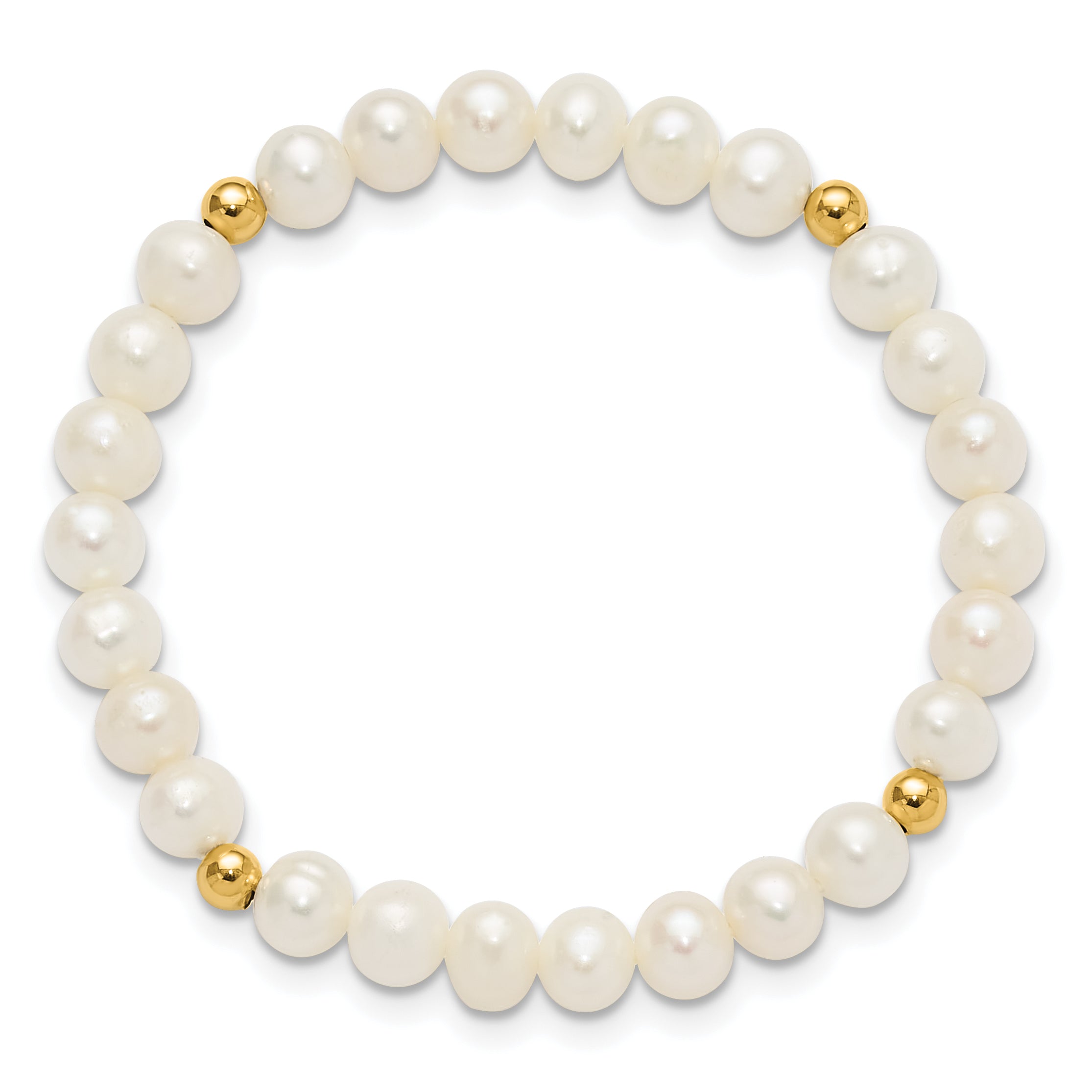 14K Madi K 4-5mm White Egg Shape FWC Pearl & Beads Stretch Bracelet