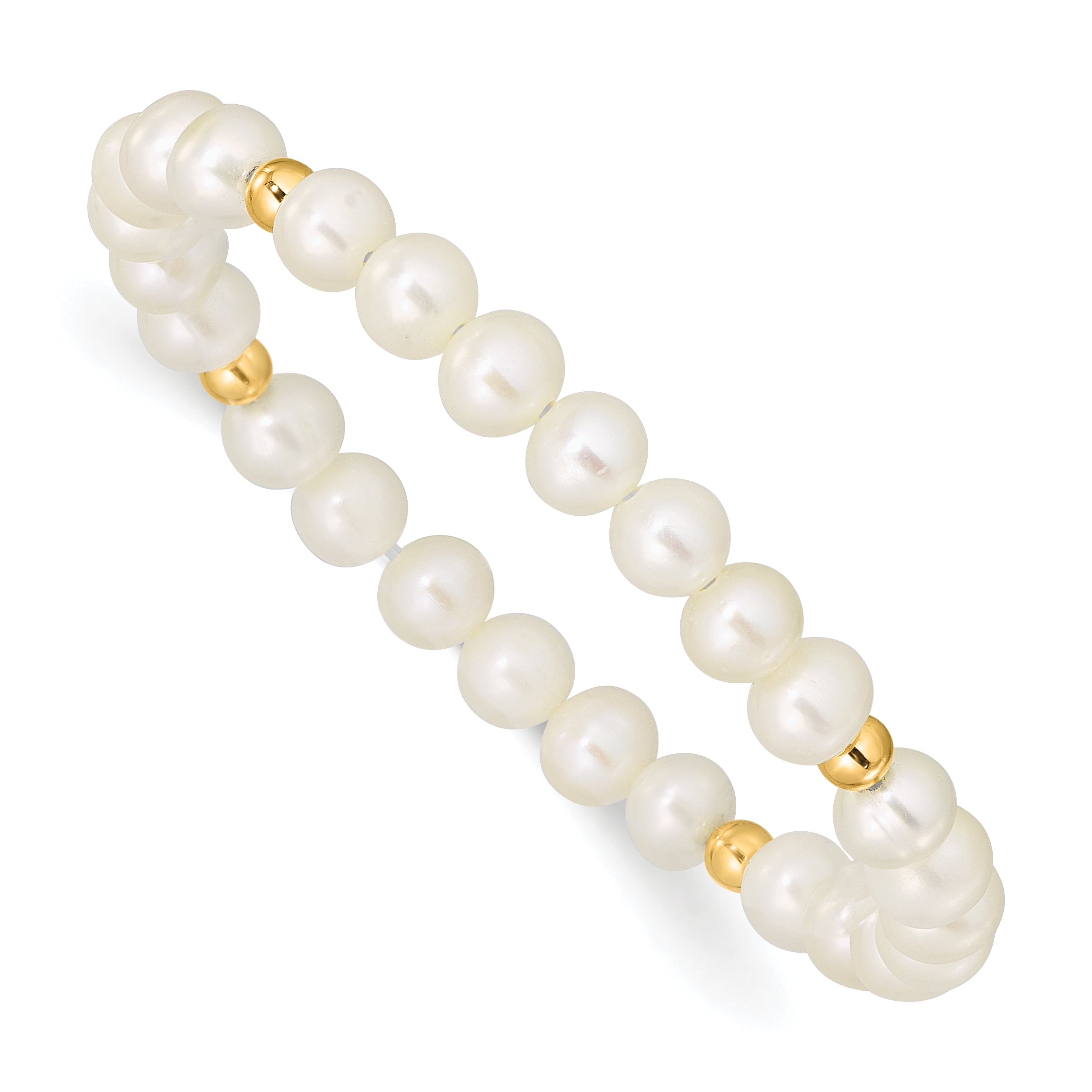 14K Madi K 4-5mm White Egg Shape FWC Pearl & Beads Stretch Bracelet