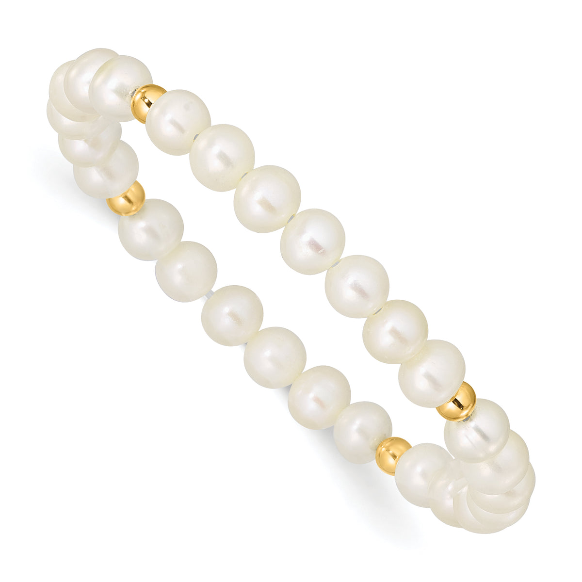 14K Madi K 4-5mm White Egg Shape FWC Pearl & Beads Stretch Bracelet