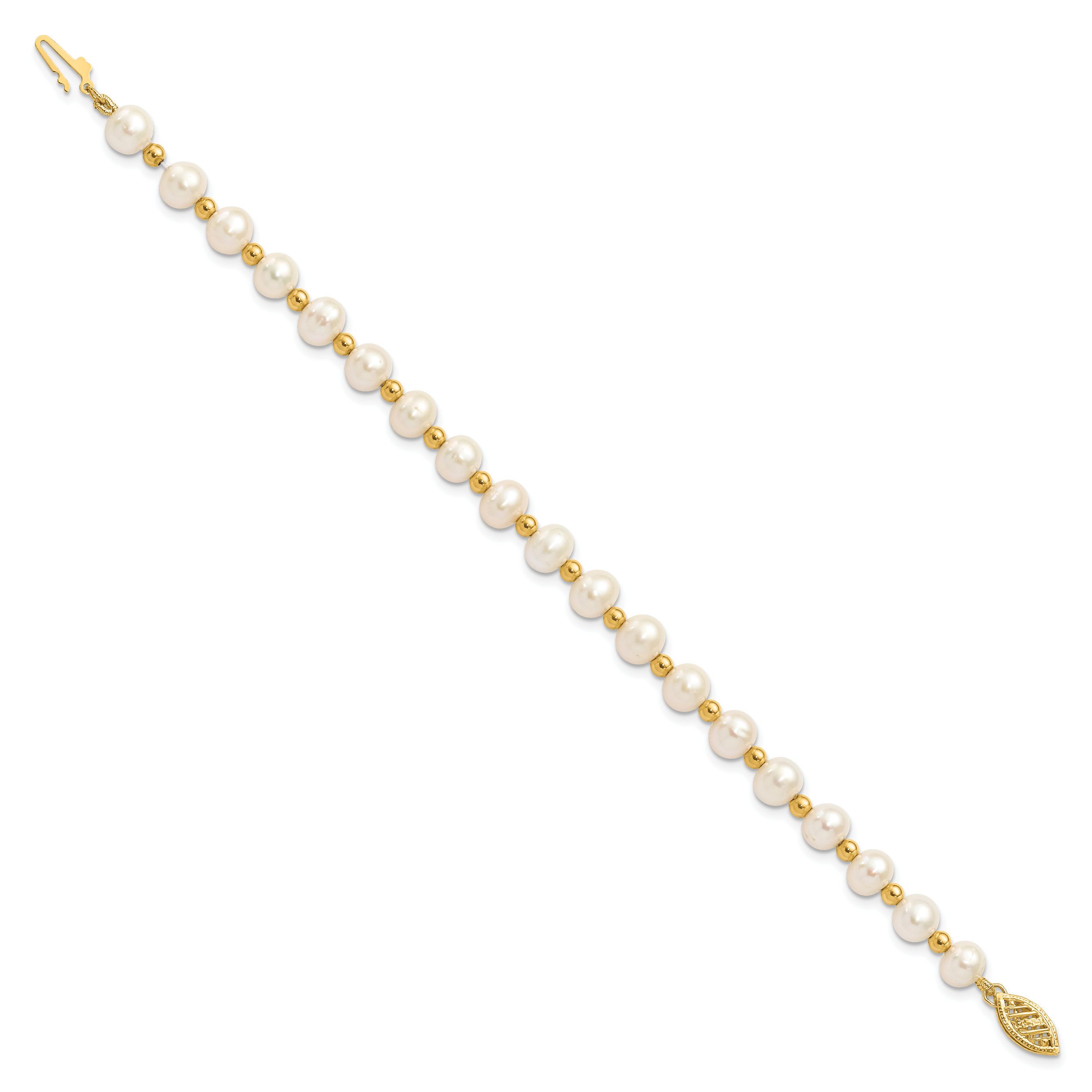 14K 6-7mm White Near Round FW Cultured Pearl Bead Bracelet Secondary image