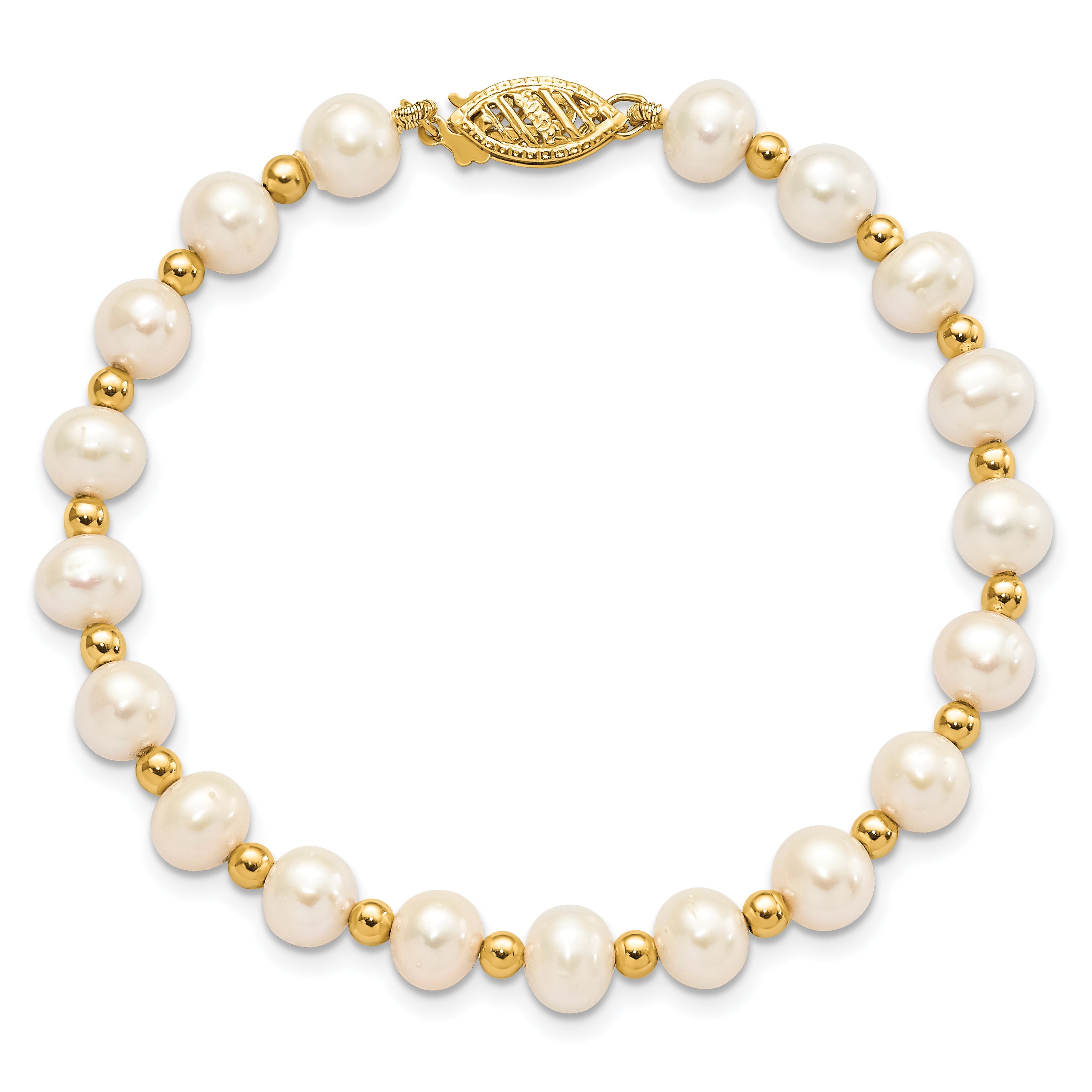 14K 6-7mm White Near Round FW Cultured Pearl Bead Bracelet