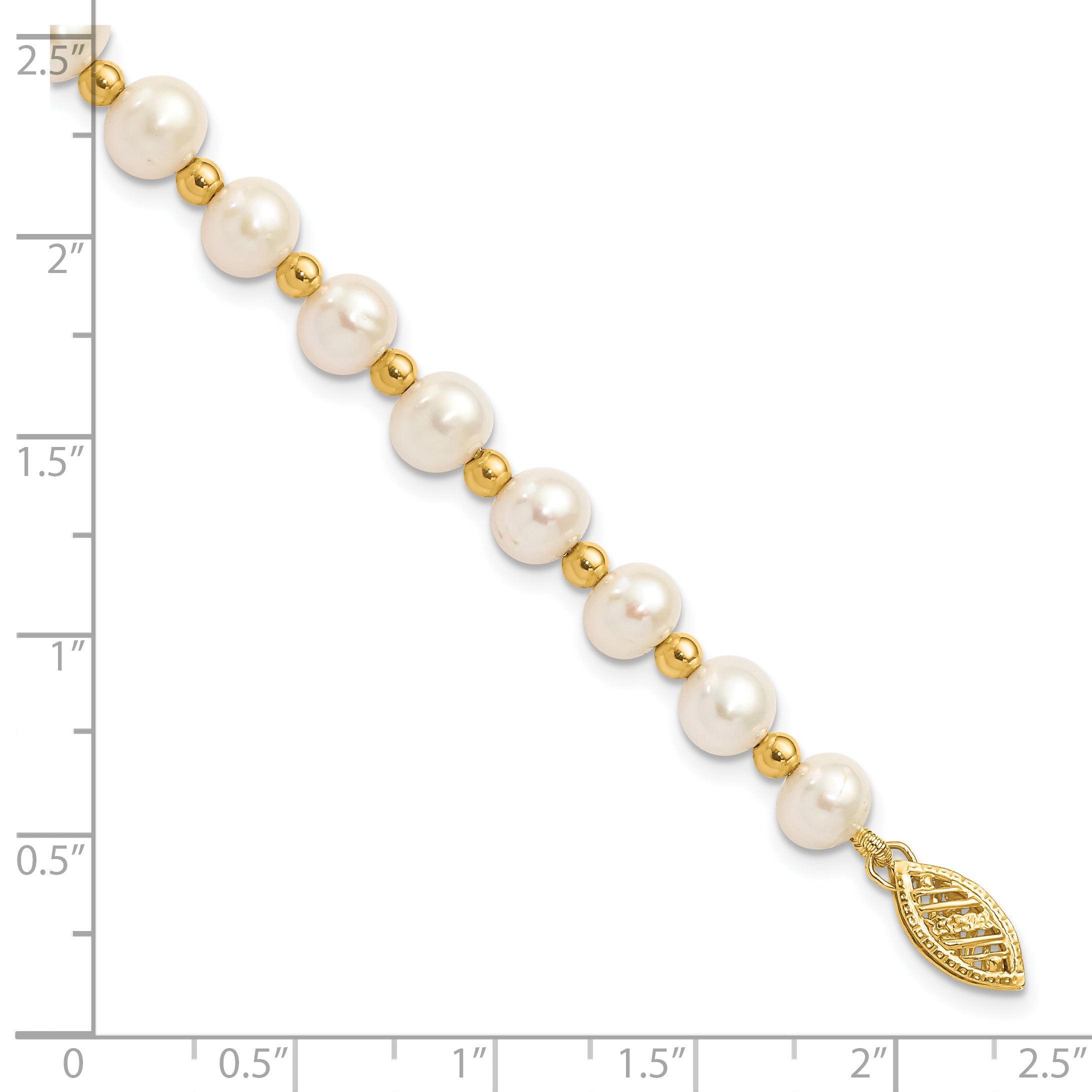 14K 6-7mm White Near Round FW Cultured Pearl Bead Bracelet