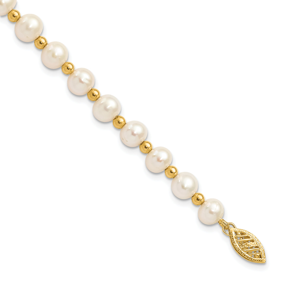 14K 6-7mm White Near Round FW Cultured Pearl Bead Bracelet