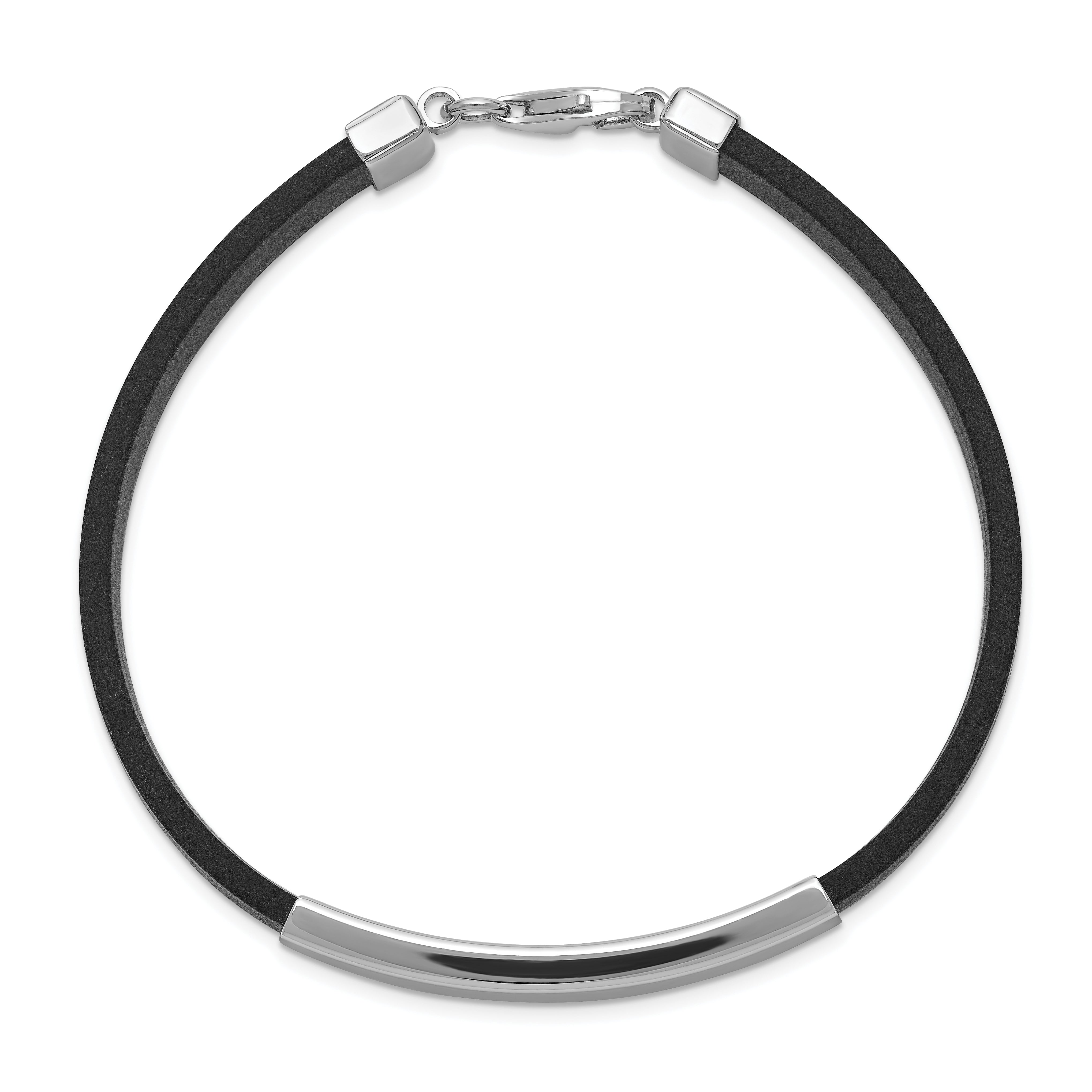 Sterling Silver Rhodium-plated ID Black Rubber Bracelet Secondary image