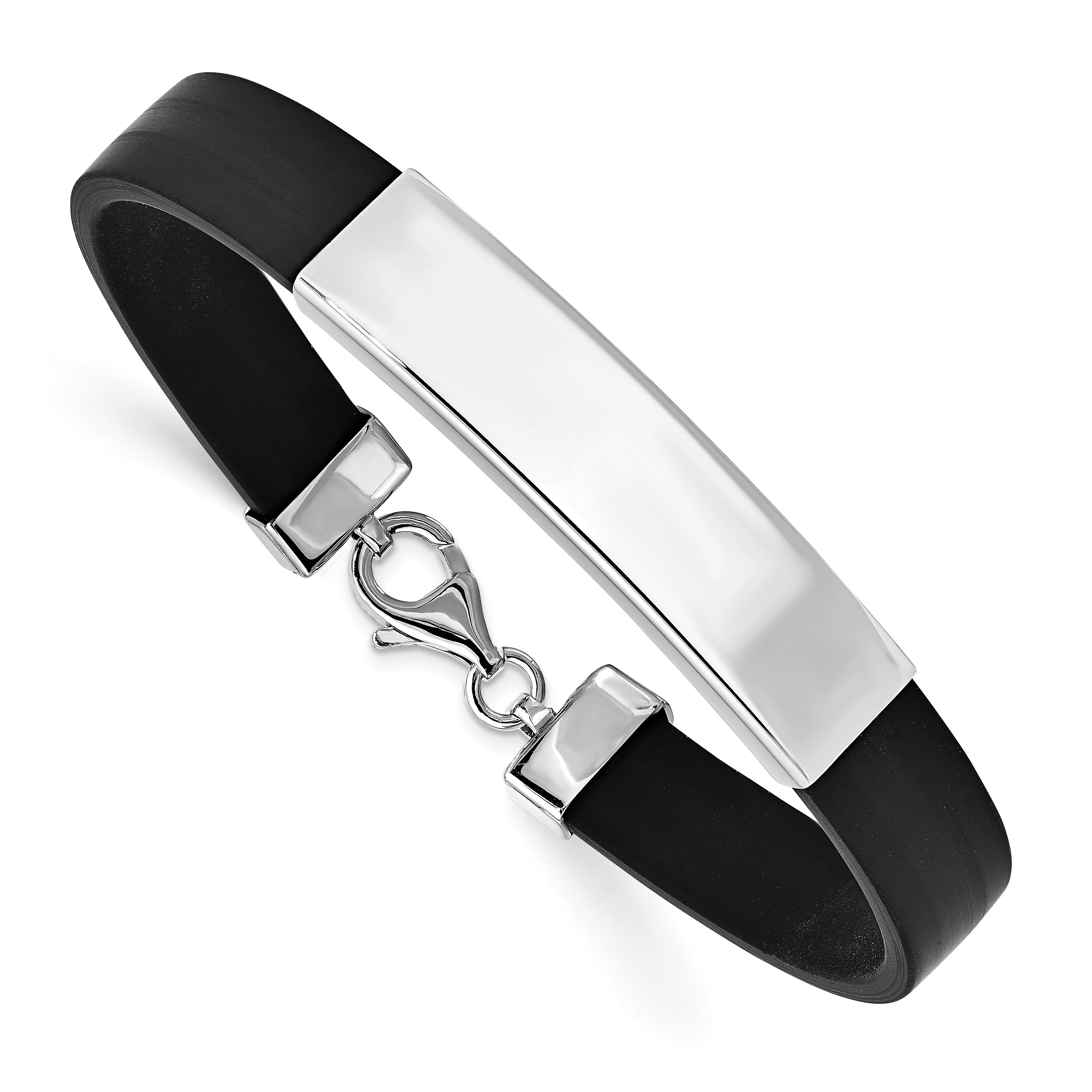 Sterling Silver Rhodium-plated ID Black Rubber Bracelet Main image