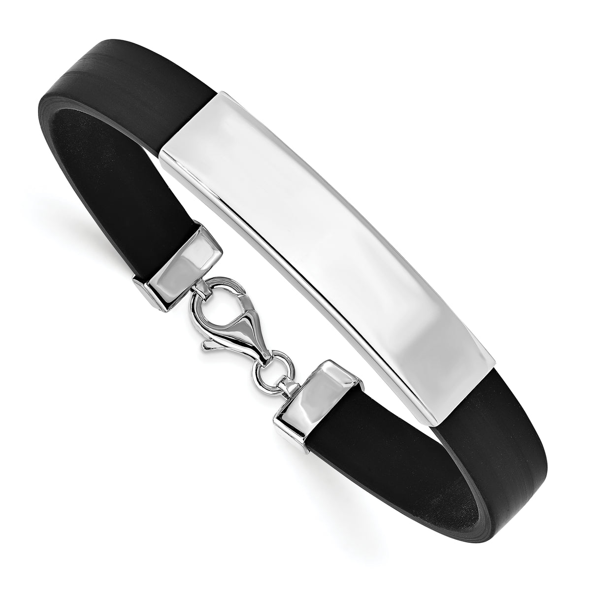 Sterling Silver Rhodium-plated ID Black Rubber Bracelet