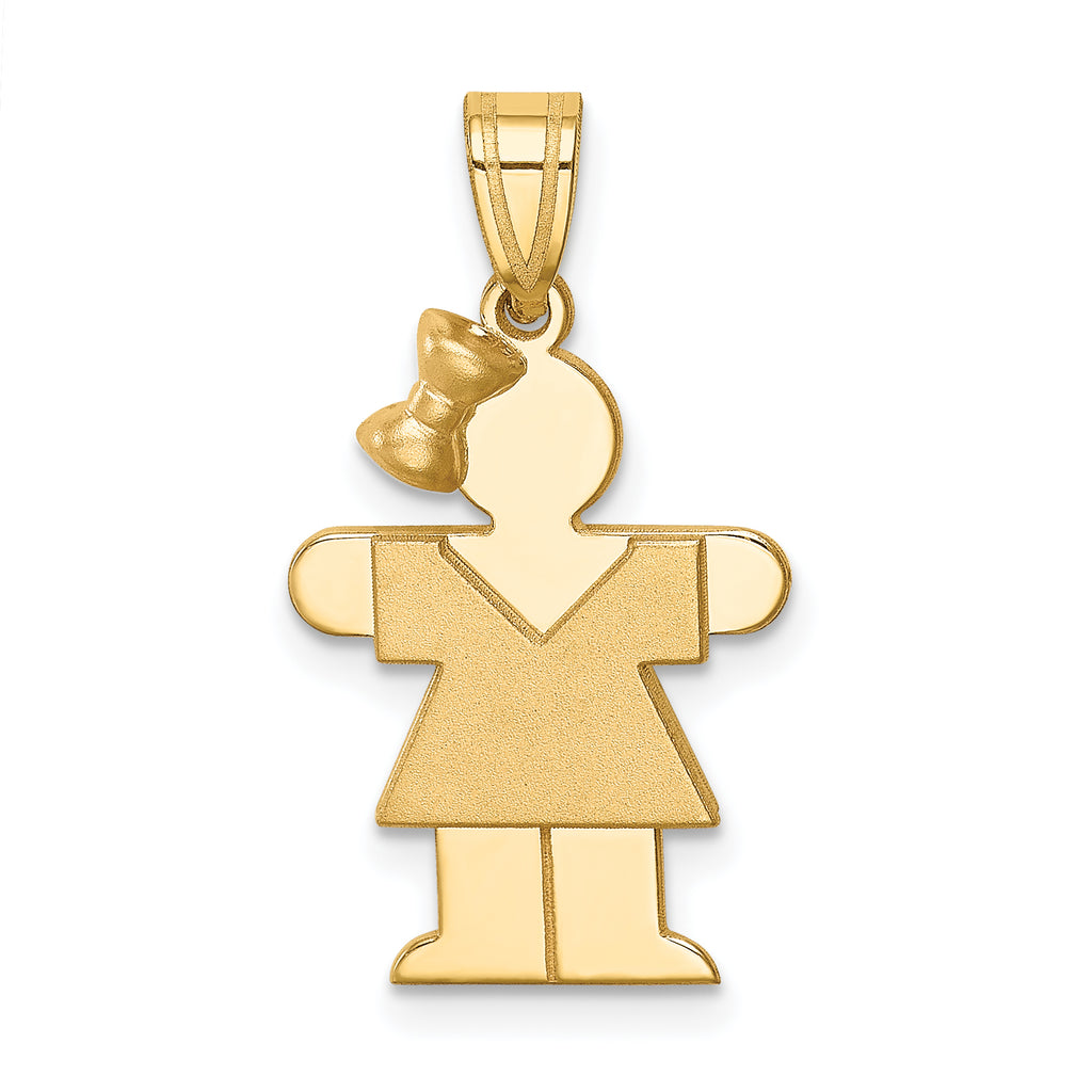 Hugs Girl Bow on Left Charm in 14K Yellow Gold, 15x30mm Engravable - Sophia Jewelers
