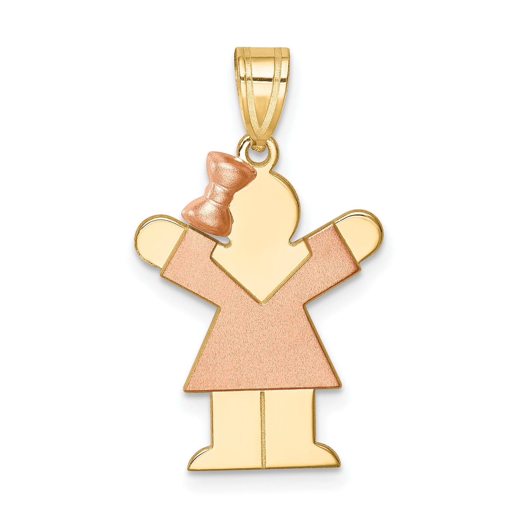 14K Two-Tone Small Girl w/ Bow on Left Engravable Charm Main image