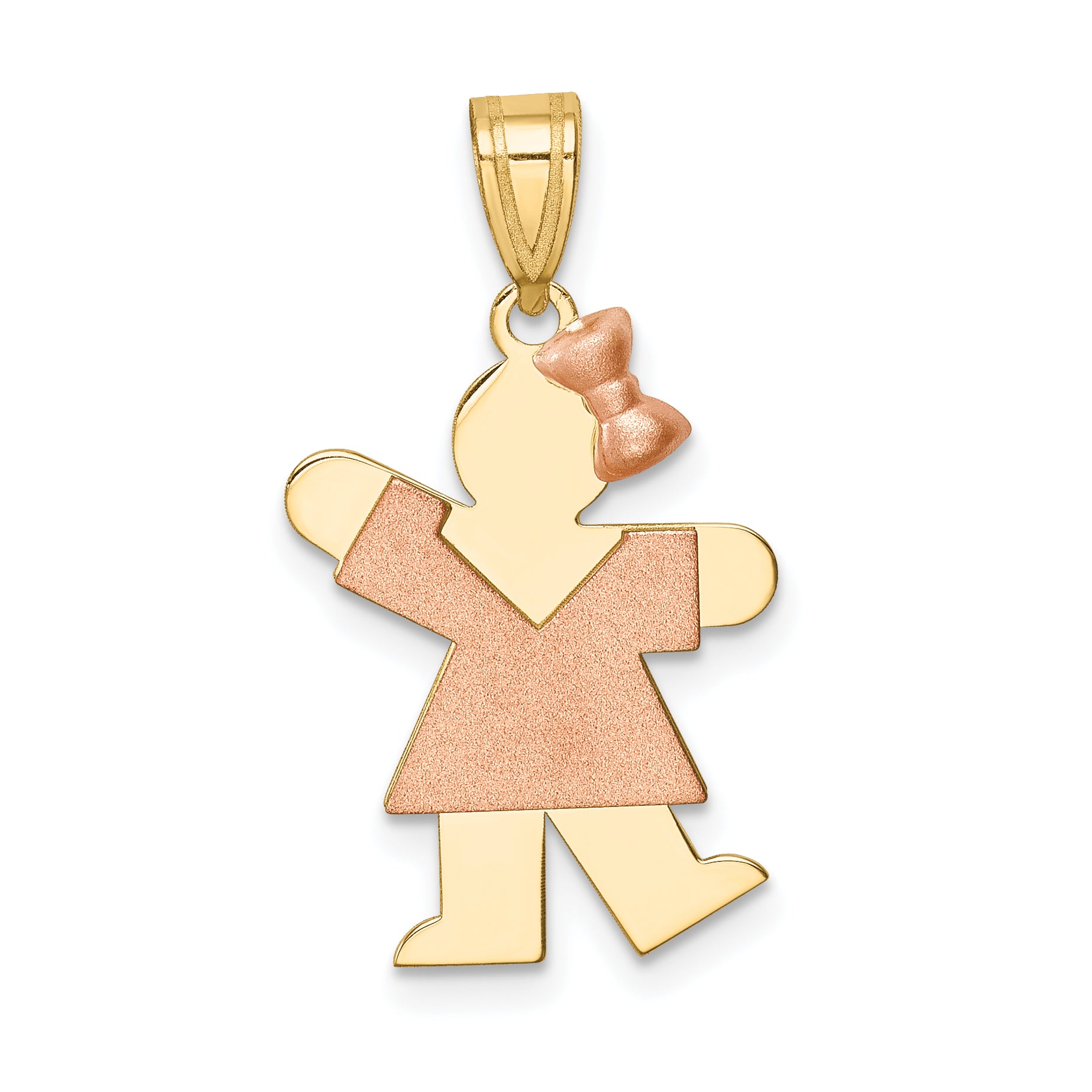 14K Two-Tone Small Girl w/ Bow on Right Engravable Charm Main image