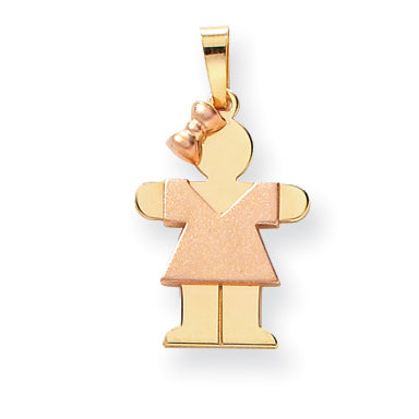 Hugs Girl Bow on Left Charm in 14K Two-Tone Gold, 15x25mm Engravable - Sophia Jewelers