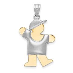 14K Two-Tone Puffed Boy w/Hat on Left Engravable Charm Mtg