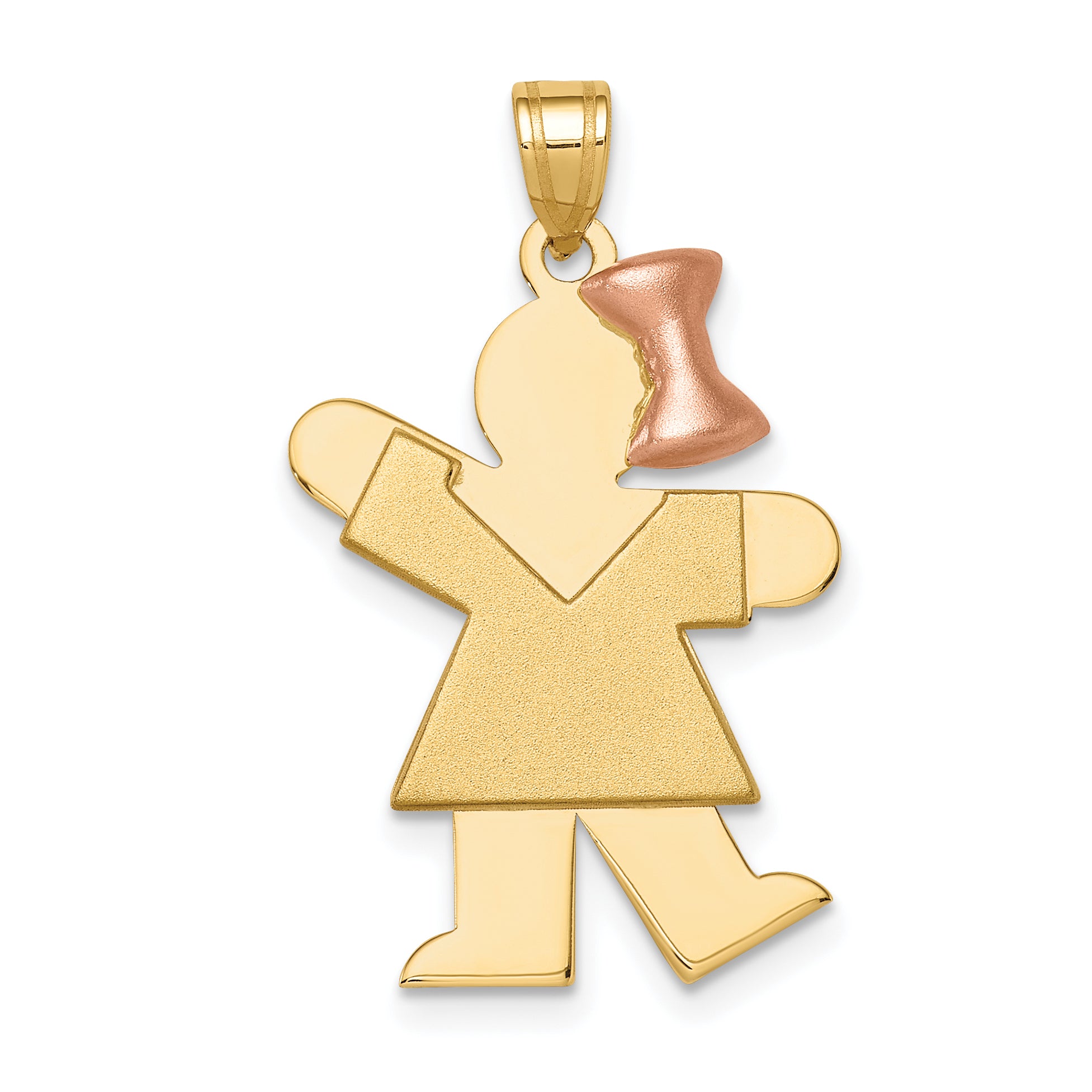 14K Two-Tone Large Girl w/Bow on Right Engravable Charm Main image