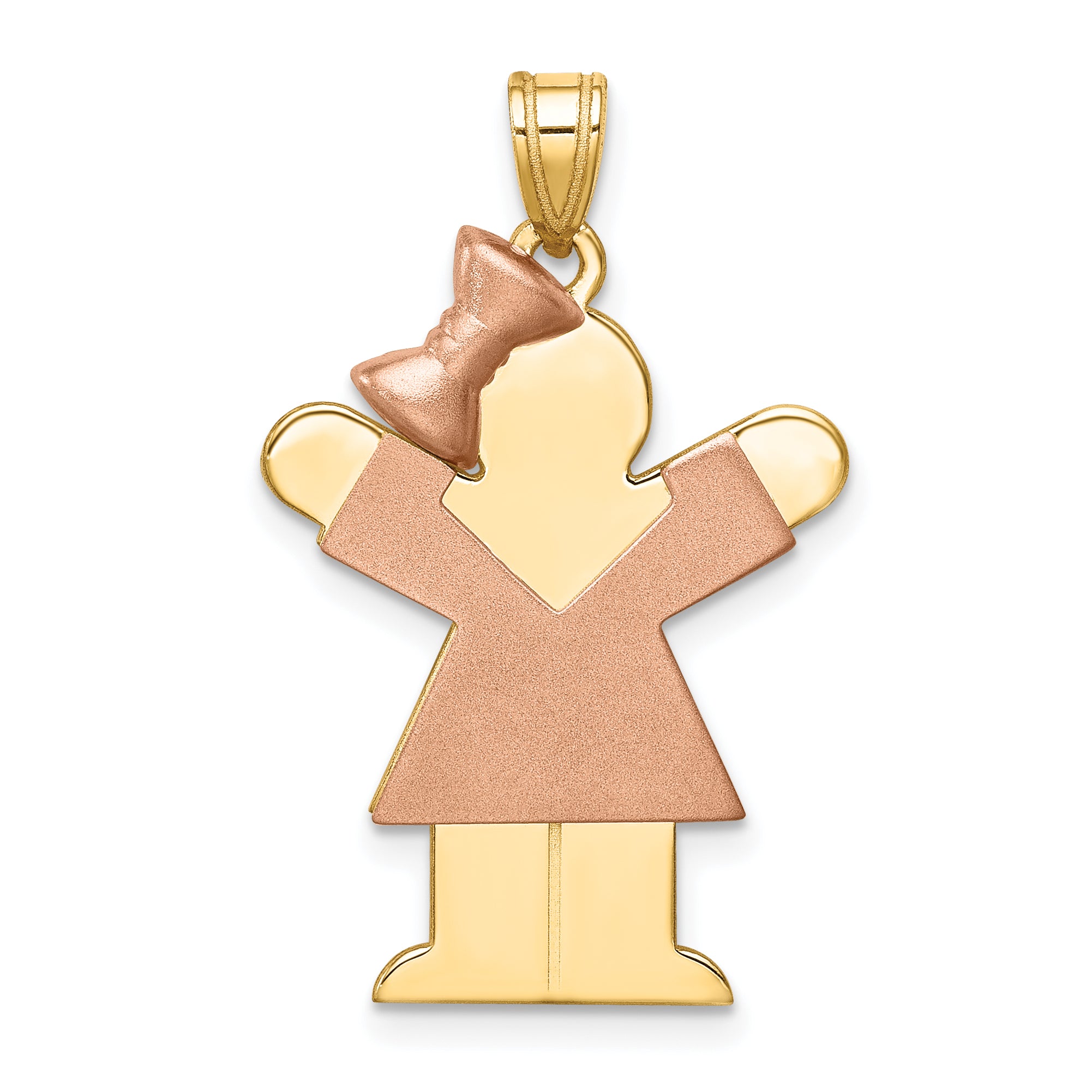 14K Two-Tone Large Girl w/Bow on Left Engravable Charm Main image