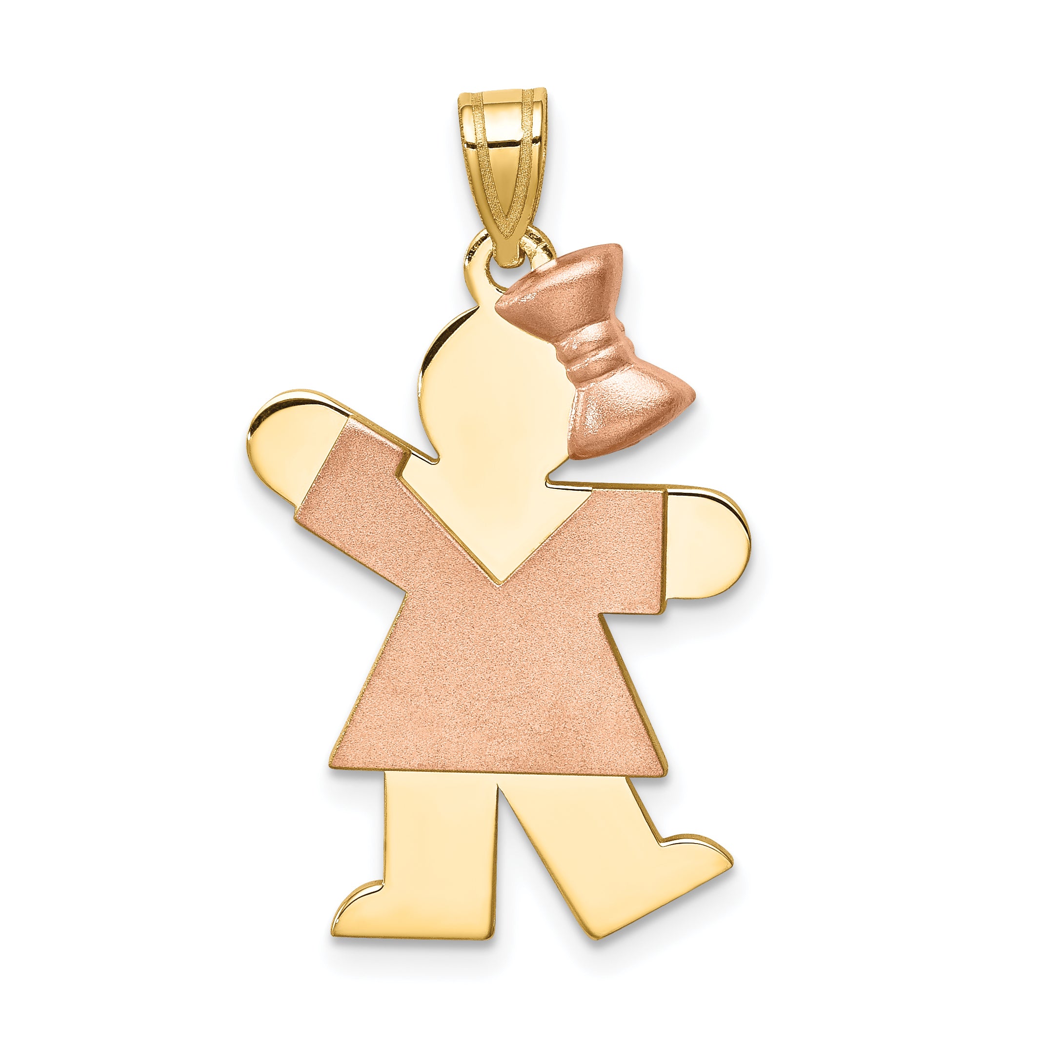 14K Two-Tone Large Girl w/Bow on Right Engravable Charm Main image