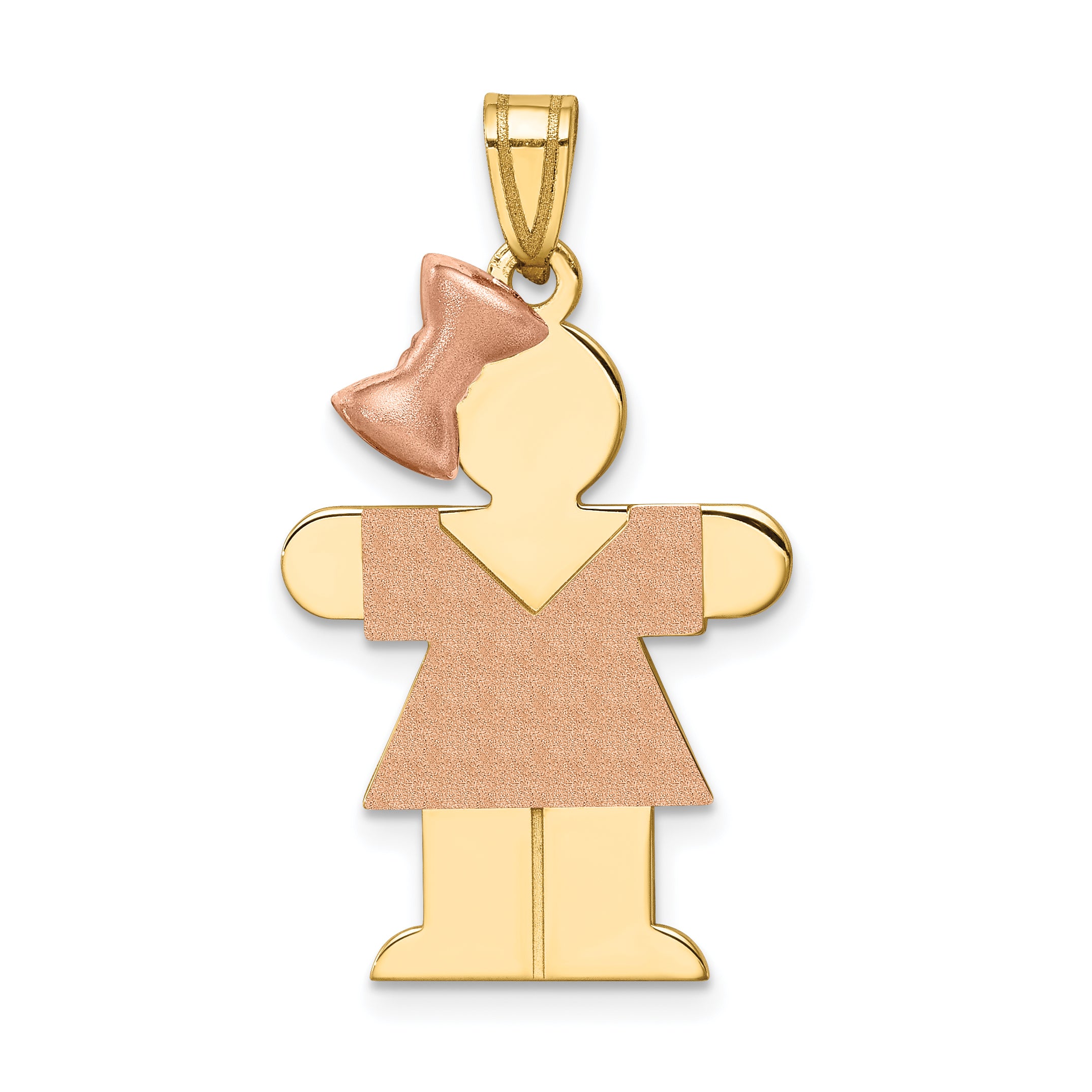 14K Two-Tone Large Girl w/Bow on Left Engravable Charm