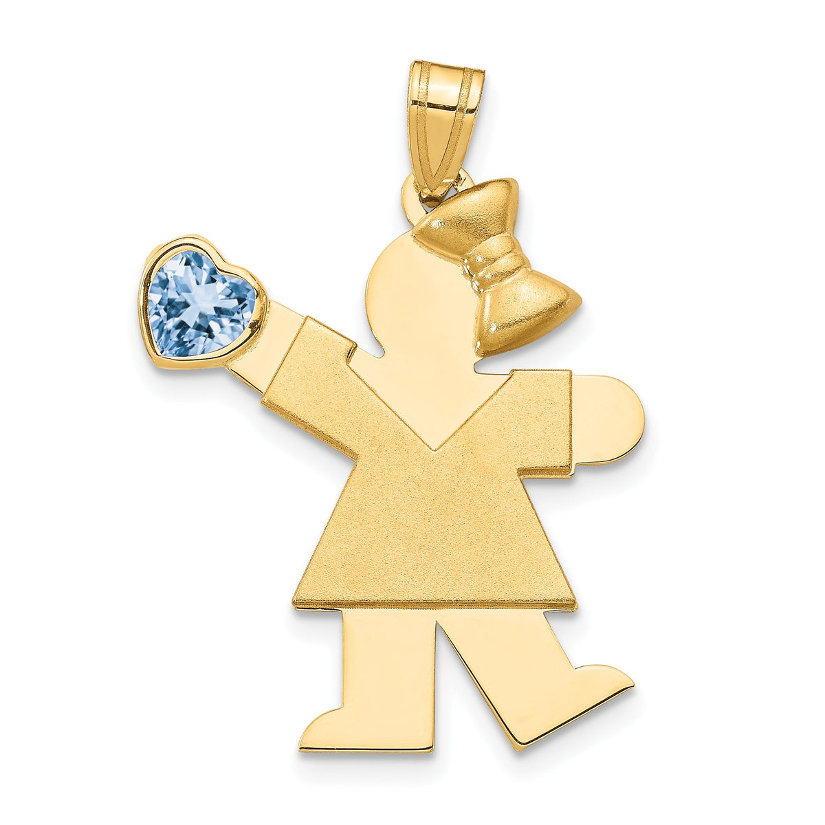 Girl Cubic Zirconia March Birthstone Charm in 14K Yellow Gold, 30mm - Sophia Jewelers Main image