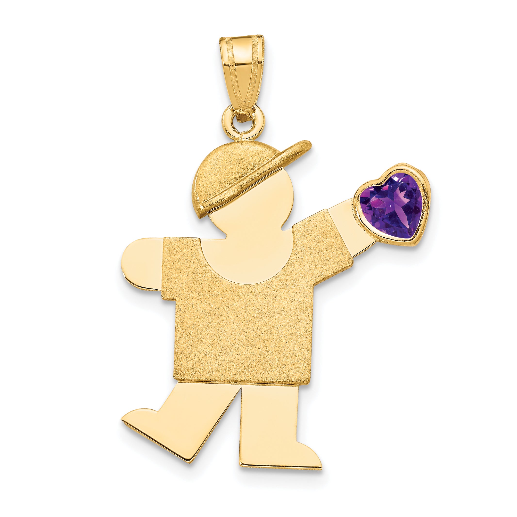 14K Boy with CZ February Birthstone Charm Main image