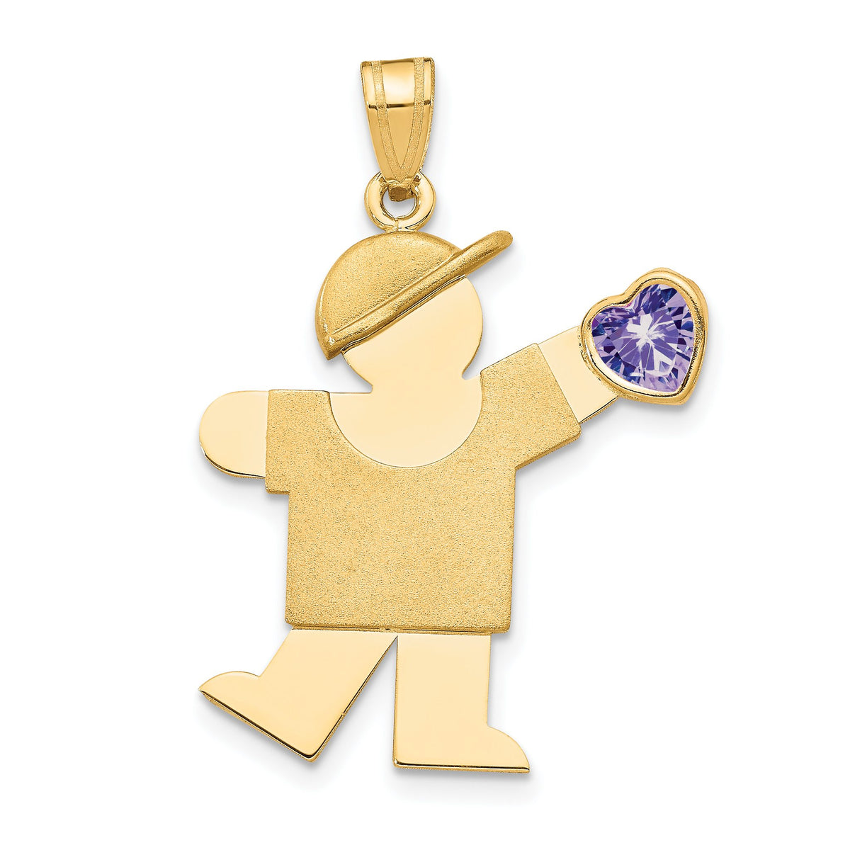 Boy Cubic Zirconia June Birthstone Charm in 14K Yellow Gold, 30mm Brushed & Satin - Sophia Jewelers Main image
